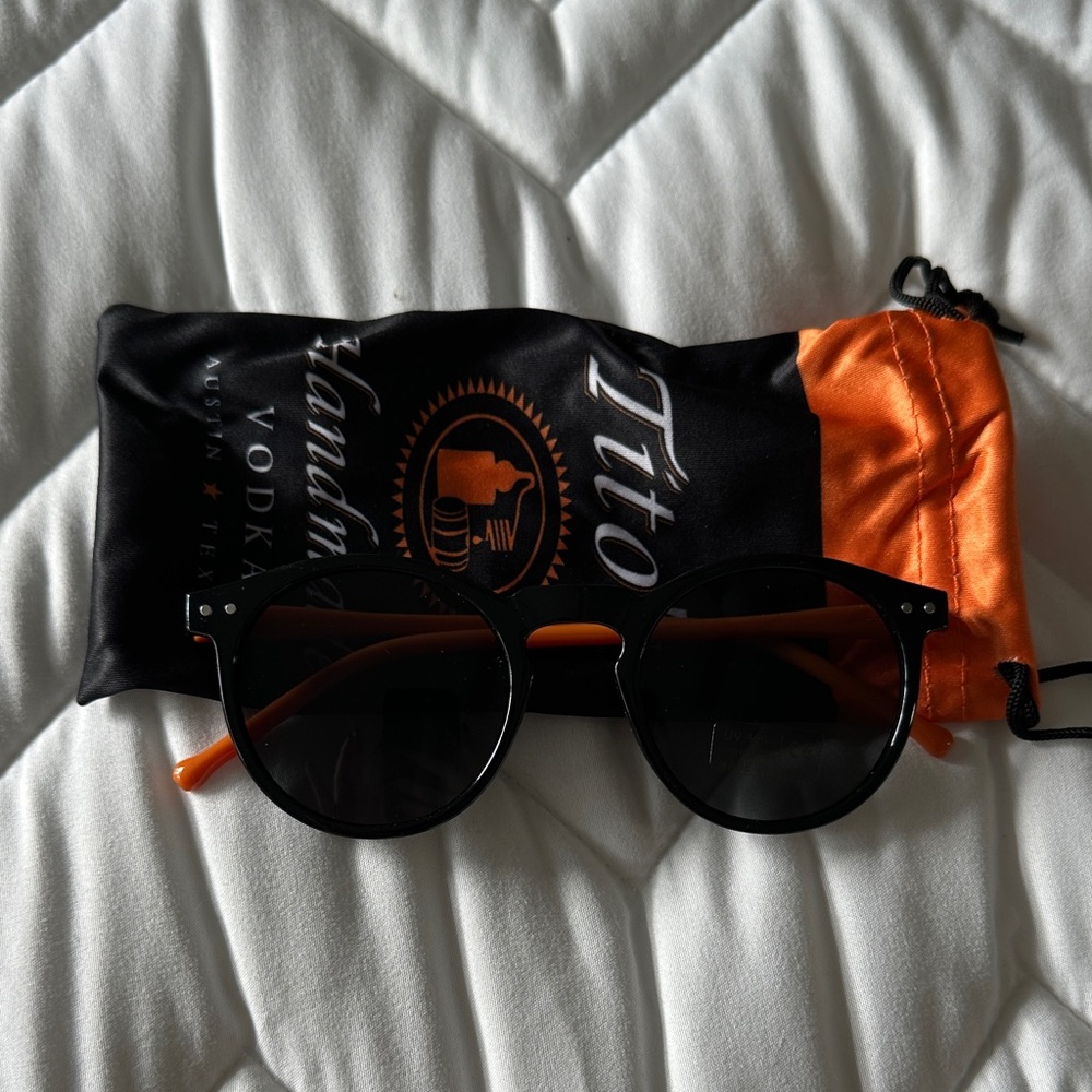 Black Round Sunglasses with Orange Accents